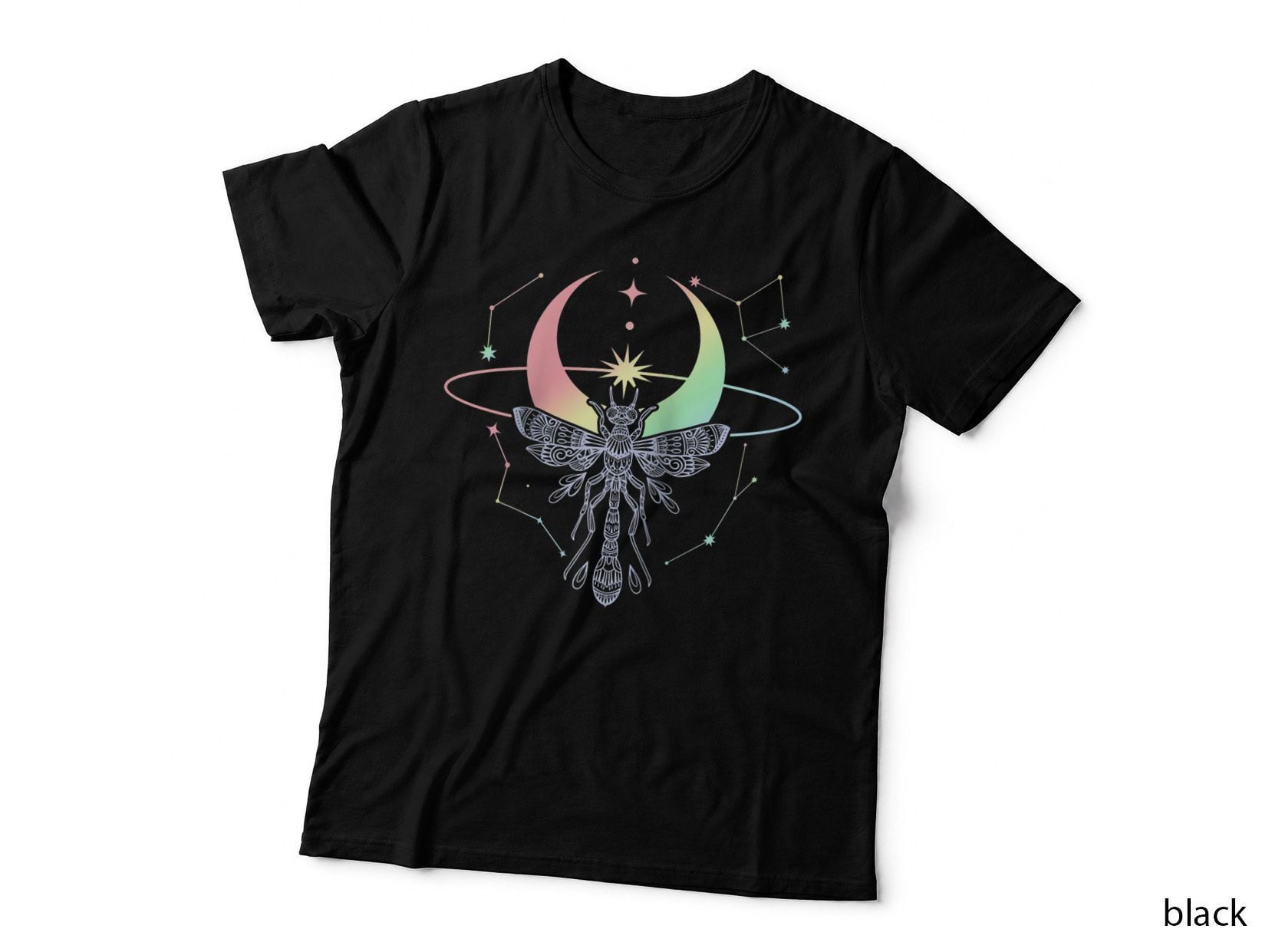 Pagan Moon Occult Vaporwave Anime Dragonfly Pastel Goth, Cool Design T-Shirt