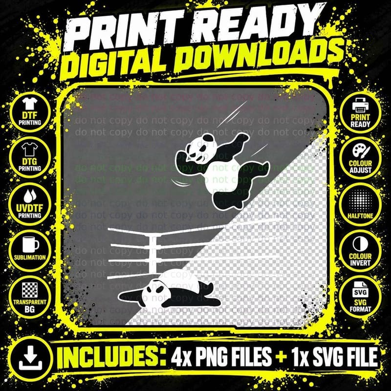 Panda Bear Wrestling Shirt Funny Panda Gift T-Shirt Png SVG Digital Bundle