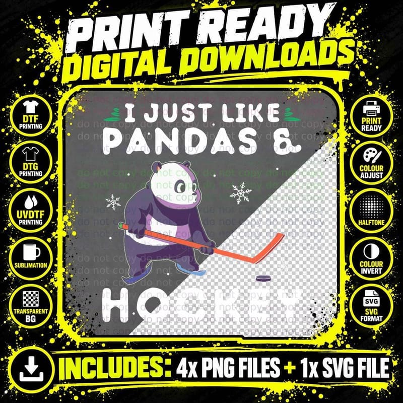 Panda Ice Hockey I Just Love Pandas T-Shirt Png SVG Digital Bundle