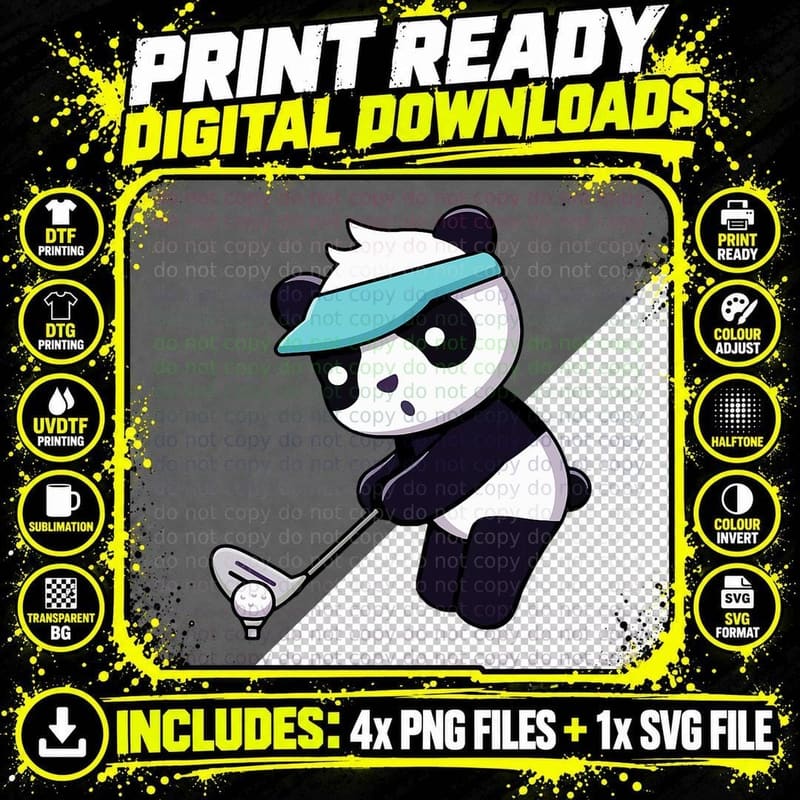 Panda Playing Golf Funny Animal Golfer Panda Bear Png SVG Digital Bundle