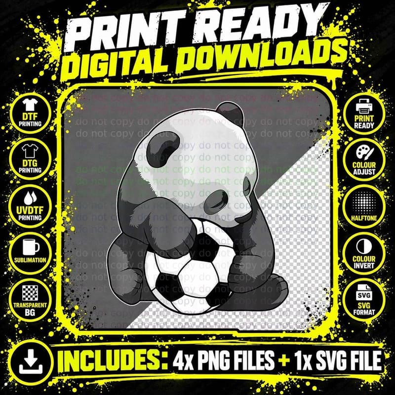 Panda Soccer Player Sports, Gift T-Shirt Png SVG Digital Bundle