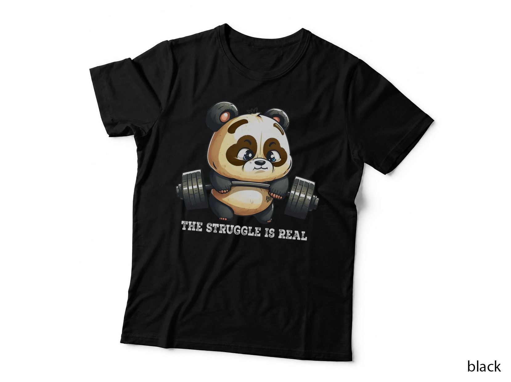 Panda the Struggle Is Real Weightlifting Fitness Gym Funny T-Shirt