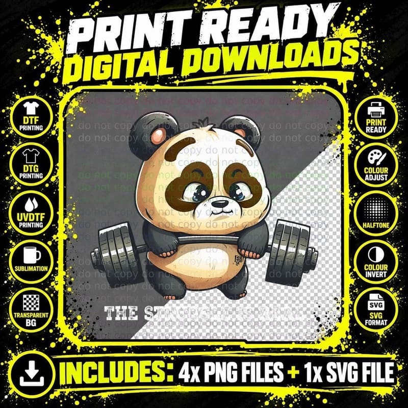 Panda the Struggle Is Real Weightlifting Fitness Gym Png SVG Digital Bundle