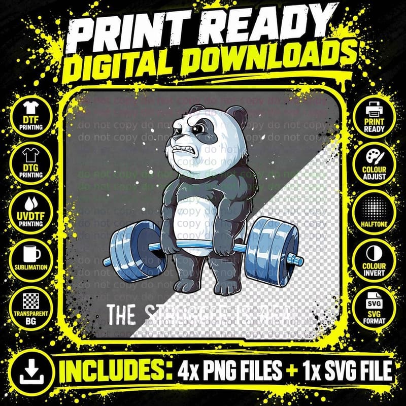 Panda the Struggle Is Real Weightlifting Fitness Gym Png SVG Digital Bundle