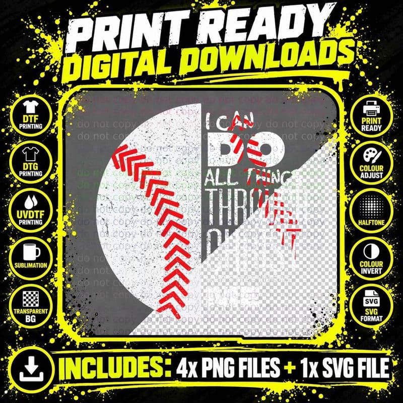 Philippians 413 Christian Baseball Funny Bible Verse Png SVG Digital Bundle