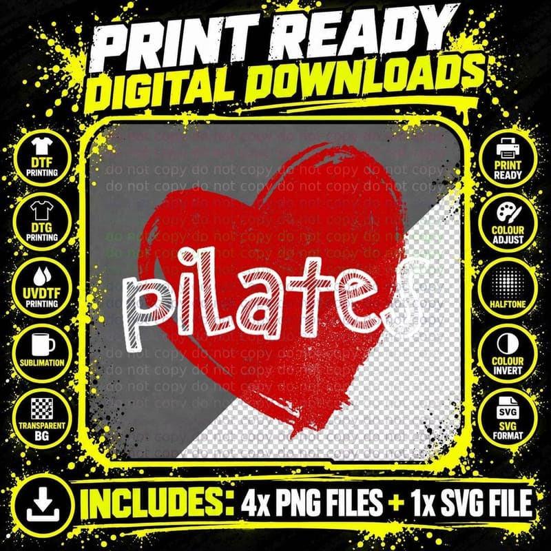 Pilates Love Funny Cute Heart Gym Teacher Pilates Class Png SVG Digital Bundle