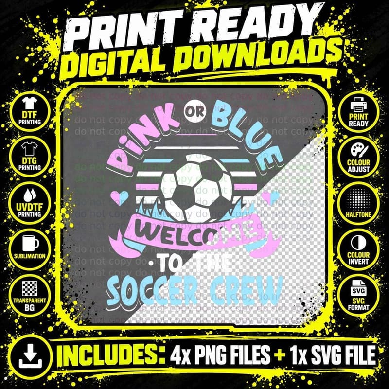 Pink or Blue Welcome to the Soccer Crew Gender Reveal Png SVG Digital Bundle