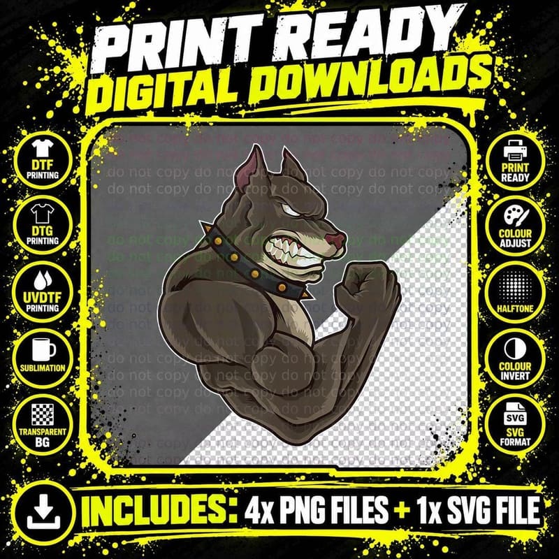 Pitbull at the Gym Muscle Fitness Training Png SVG Digital Bundle