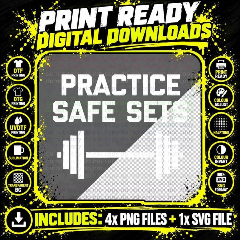 Practice Safe Sets T-Shirt Funny Workout Weightlifting Png SVG Digital Bundle
