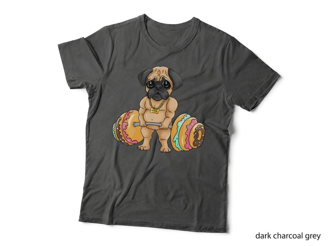 Pug Deadlifting Donuts, Fitness, Funny, Cute, Gym, Pug T-Shirt