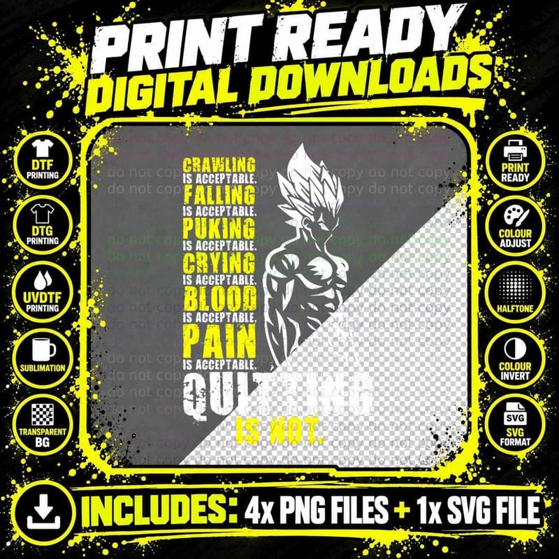 Quitting Is Not Acceptable, Anime Gym and Workout Png SVG Digital Bundle