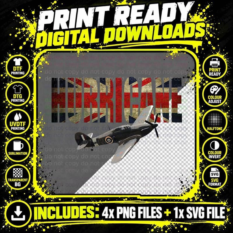 RAF Hawker Hurricane Tshirt WW2 WW11 Fighter PLANE PILOT Png SVG Digital Bundle