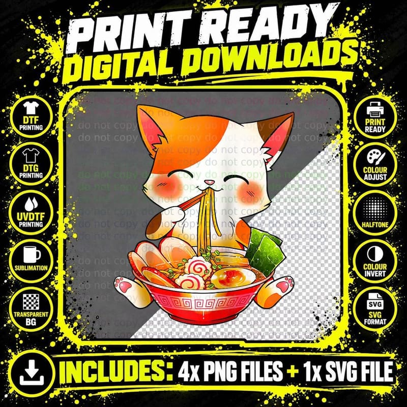 Ramen Cat Neko Anime Kawaii Japanese Merch Gifts Women Png SVG Digital Bundle