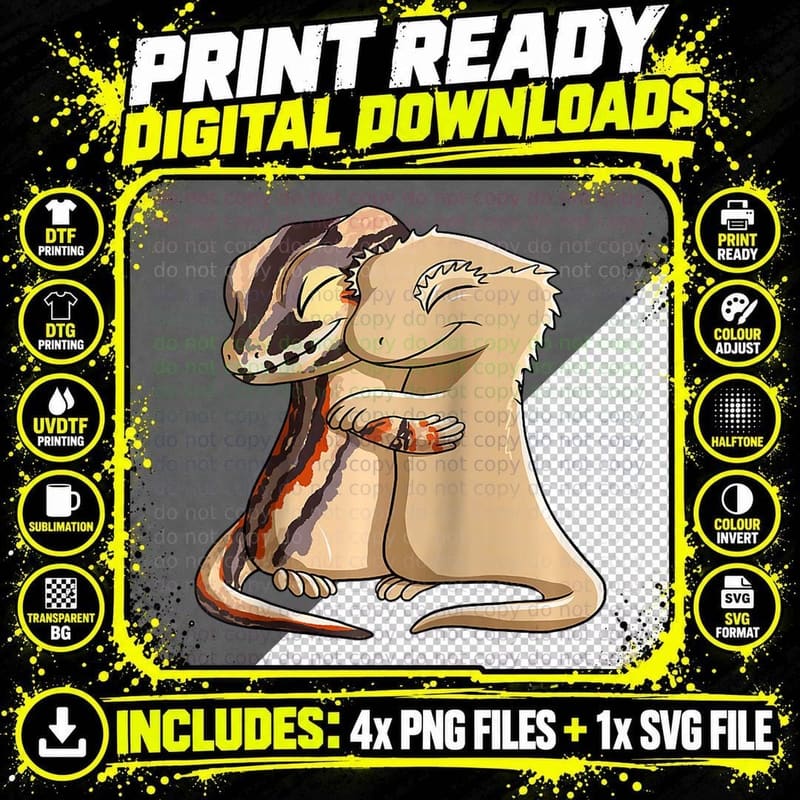 Reptile Gargoyle Gecko Hugging Crested Gecko Png SVG Digital Bundle