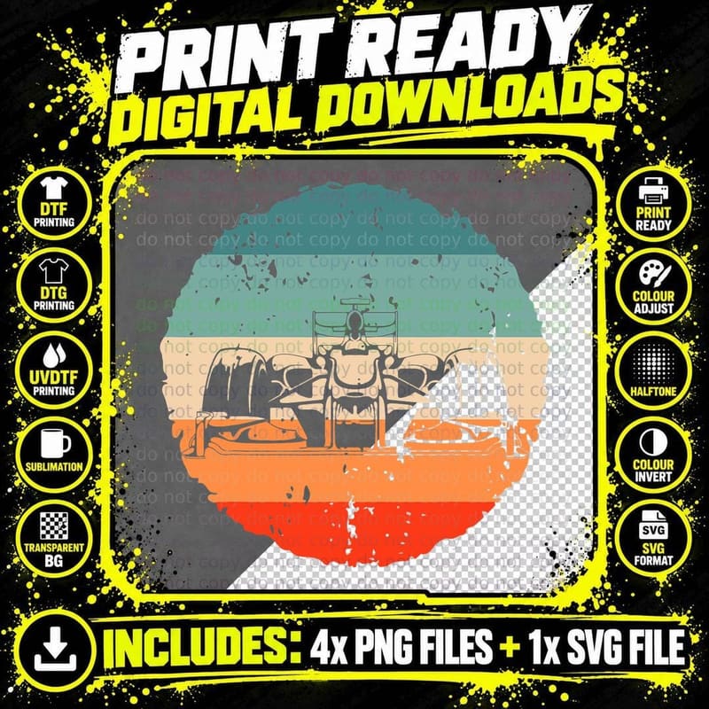Retro Vintage Formula Racing Lovers Silhouette Race Car Png SVG Digital Bundle