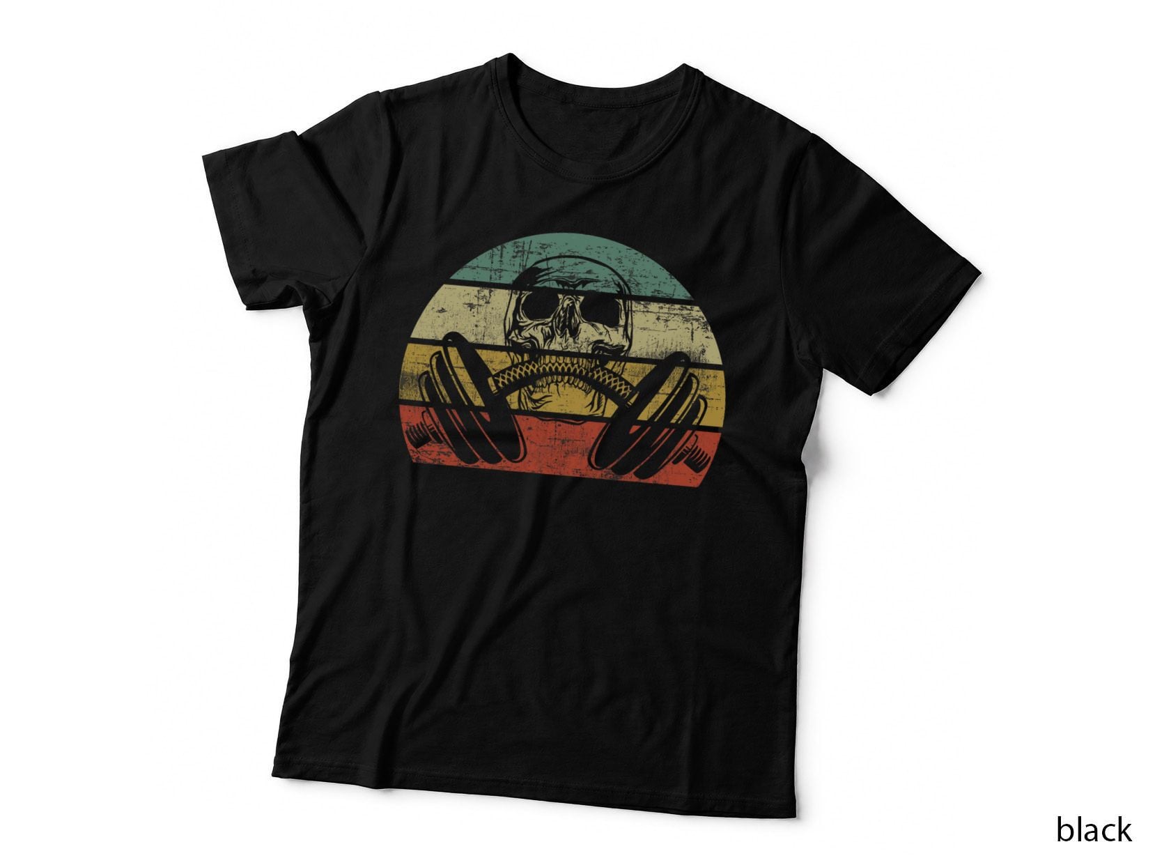 Retro Weightlifting Skull Funny Powerlifting Fitness Gym T-Shirt