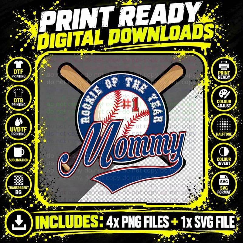 Rookie of the Year Mommy Baseball T-Shirt Png SVG Digital Bundle