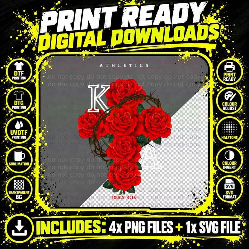 Rose Thorns Cross Simple Christian Gym Fashion Bible Png SVG Digital Bundle