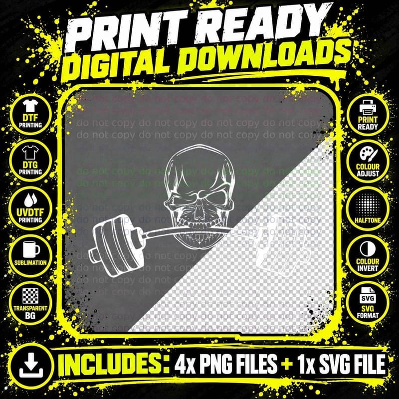 SKULL C395 Gym T Shirt Workout MMA Weight Lifting Png SVG Digital Bundle