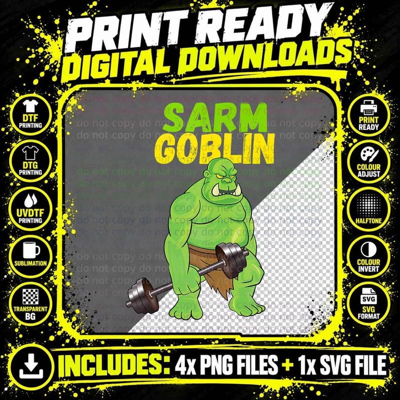 Sarm Goblin Funny Body Building Gym Muscles Workout Png SVG Digital Bundle