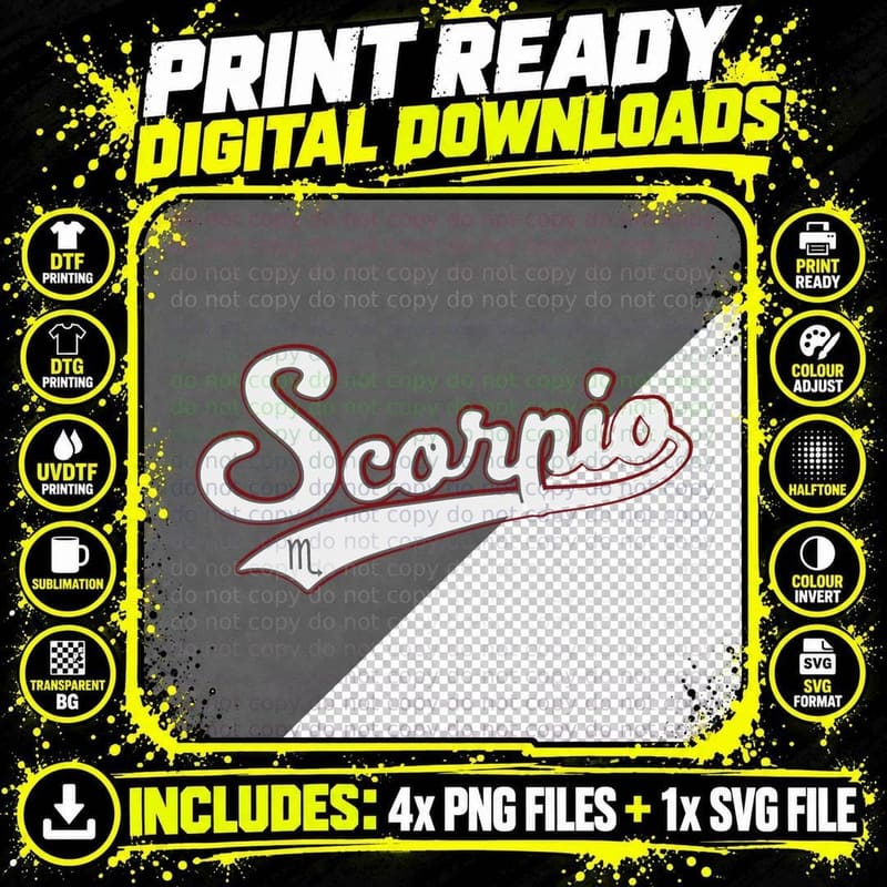 Scorpio Astrology October November Birthday Baseball Png SVG Digital Bundle
