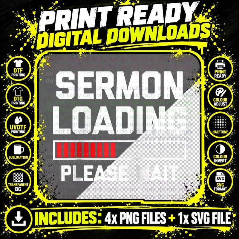Sermon Loading -Funny Clergy Minister Preacher Priest Png SVG Digital Bundle