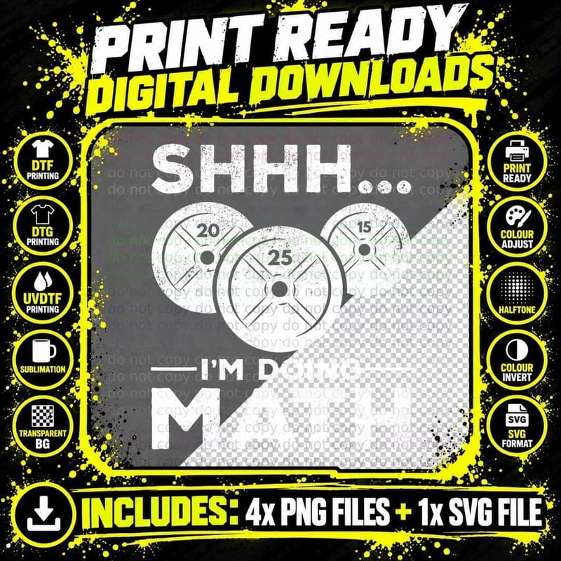 Shhh I'm Doing Math Bodybuilding Gym Fitness Training Png SVG Digital Bundle