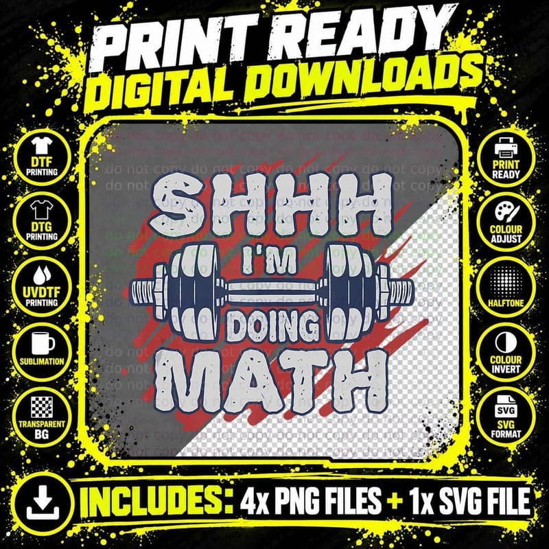 Shhh I'm Doing Math Weight Lifting Gym Lover Png SVG Digital Bundle
