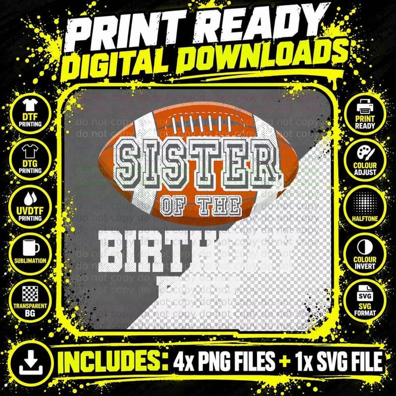 Sister of the Birthday Boy Football Player T-Shirt Png SVG Digital Bundle