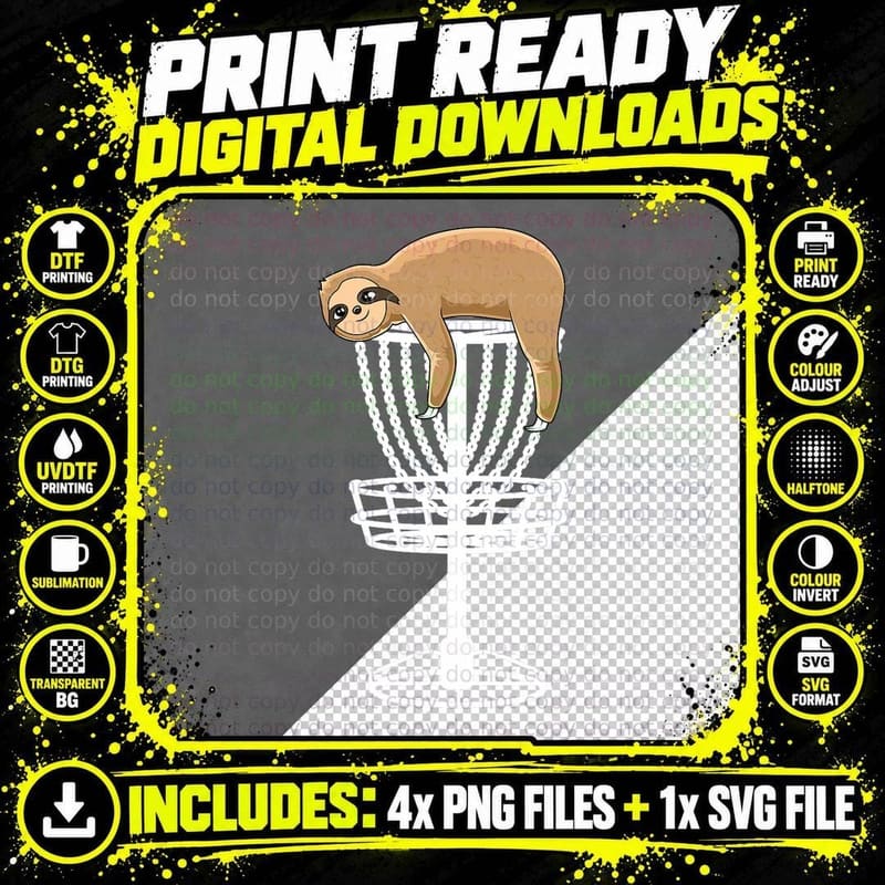Sloth Lover Disc Golf Gift Frolf Golfer Basket Cute Png SVG Digital Bundle