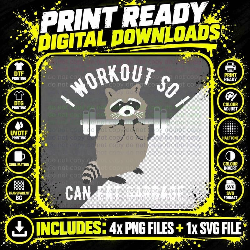 So I Can Eat Garbage Funny Raccoon Trash Panda Workout Png SVG Digital Bundle
