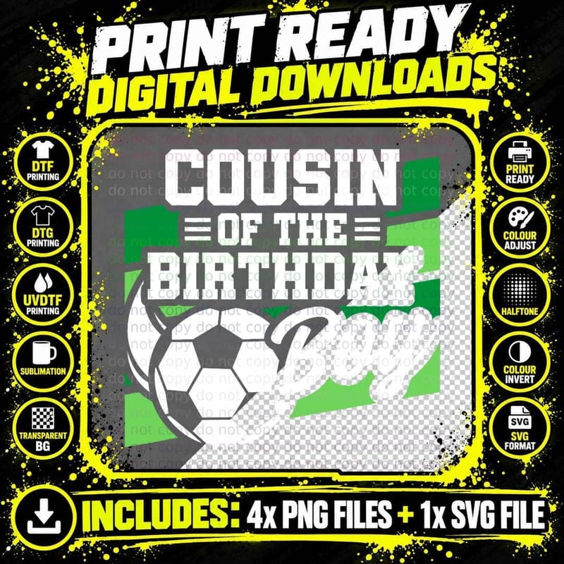 Soccer Birthday Cousin T-Shirt, Boys Birthday Gift Png SVG Digital Bundle