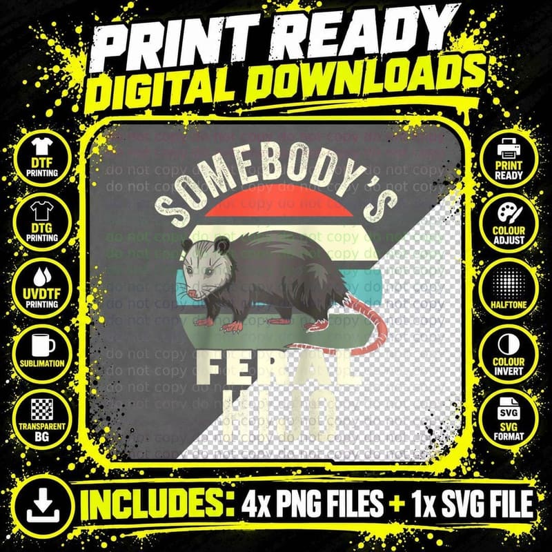 Somebody's Feral Hijo Spanish Son Retro Feral Cat Family Png SVG Digital Bundle