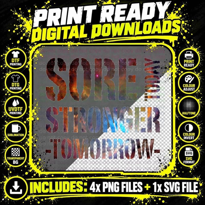 Sore Today Stronger Tomorrow Gym Fitness Funny Gift Png SVG Digital Bundle