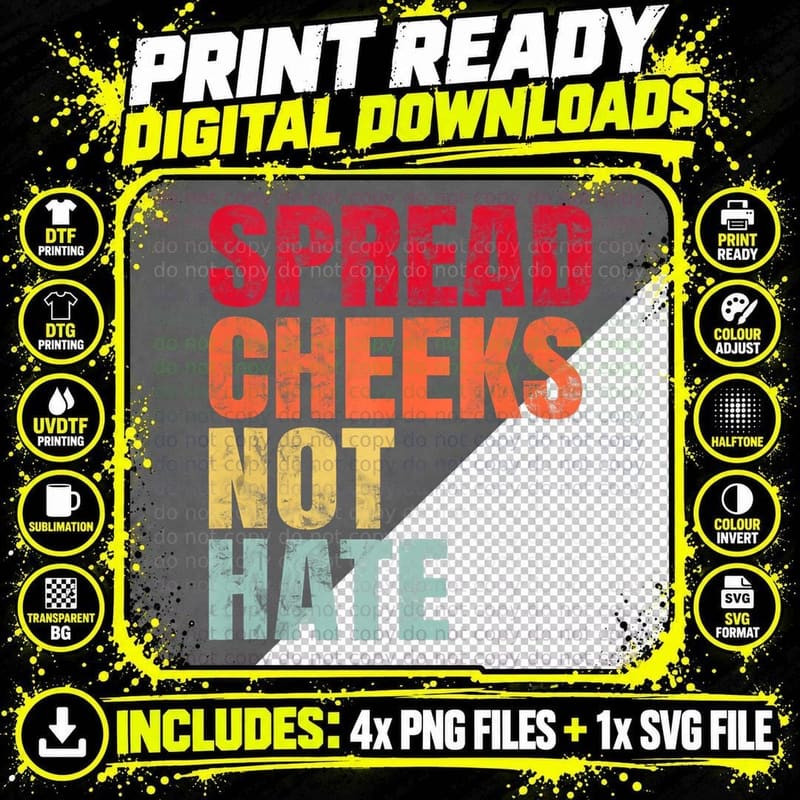 Spread Cheeks Not Hate Funny Gym Fitness and Workout Png SVG Digital Bundle