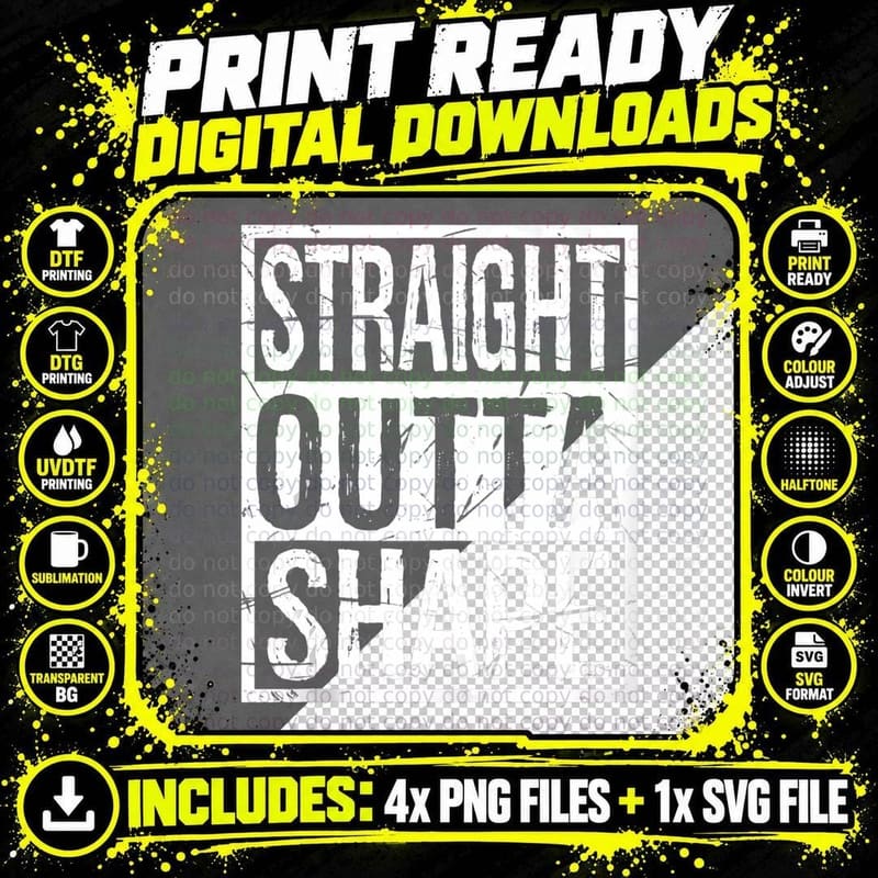 Straight Outta Shape Funny Gym Fitness Humor, Gift Png SVG Digital Bundle