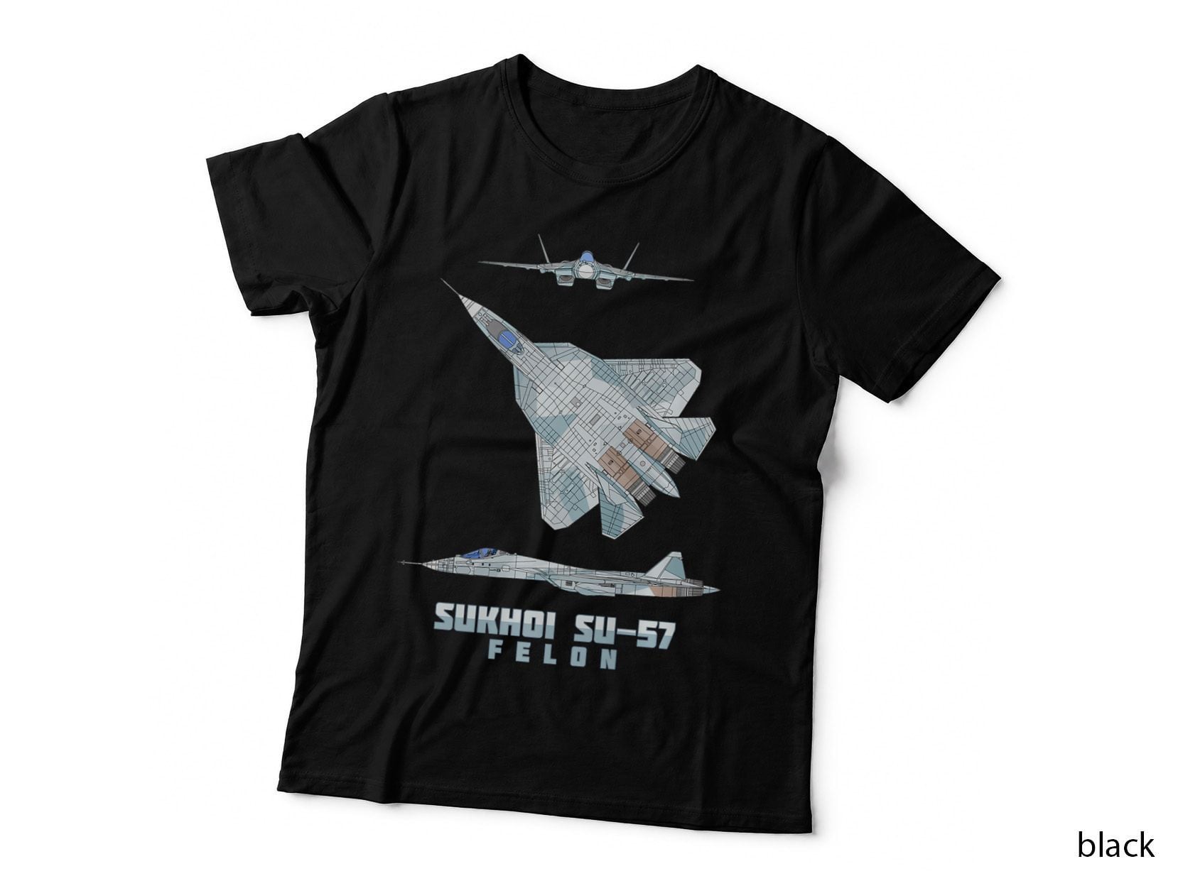 Sukhoi Su-57 Russian Stealth Fighter Plane Diagram, Cool Design T-Shirt
