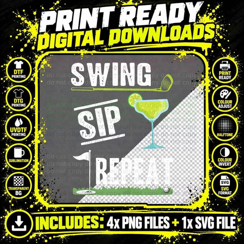 Swing Sip Repeat Golf Margarita Lover Golfer Funny Png SVG Digital Bundle