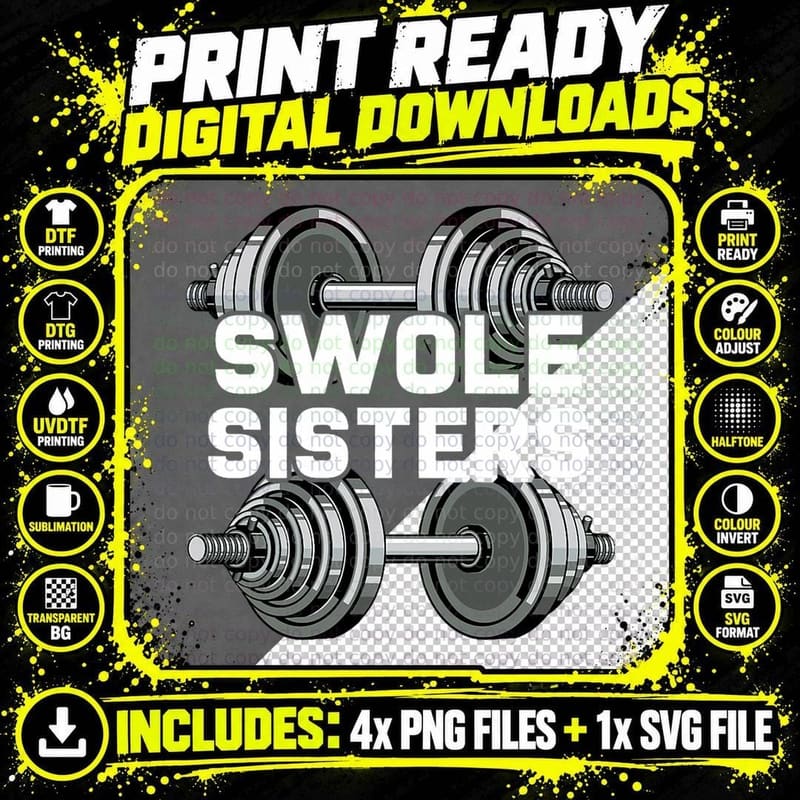 Swole Sisters Powerlifting Gym Workout Gainz Fitness Png SVG Digital Bundle