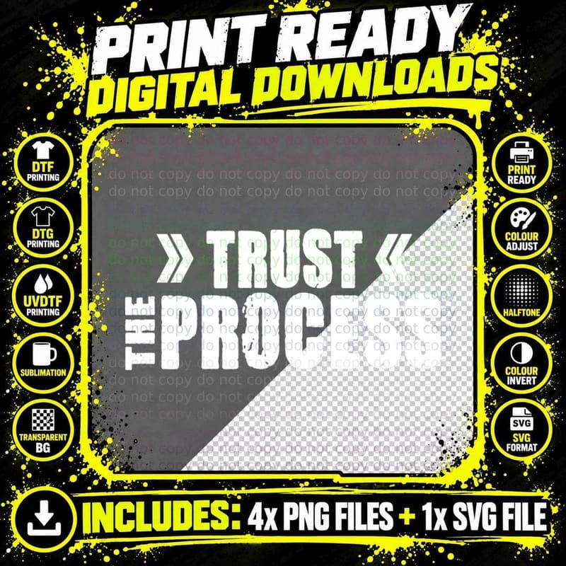 TRUST THE Process D690 Gym Fitness Workout Weightlifting Png SVG Digital Bundle