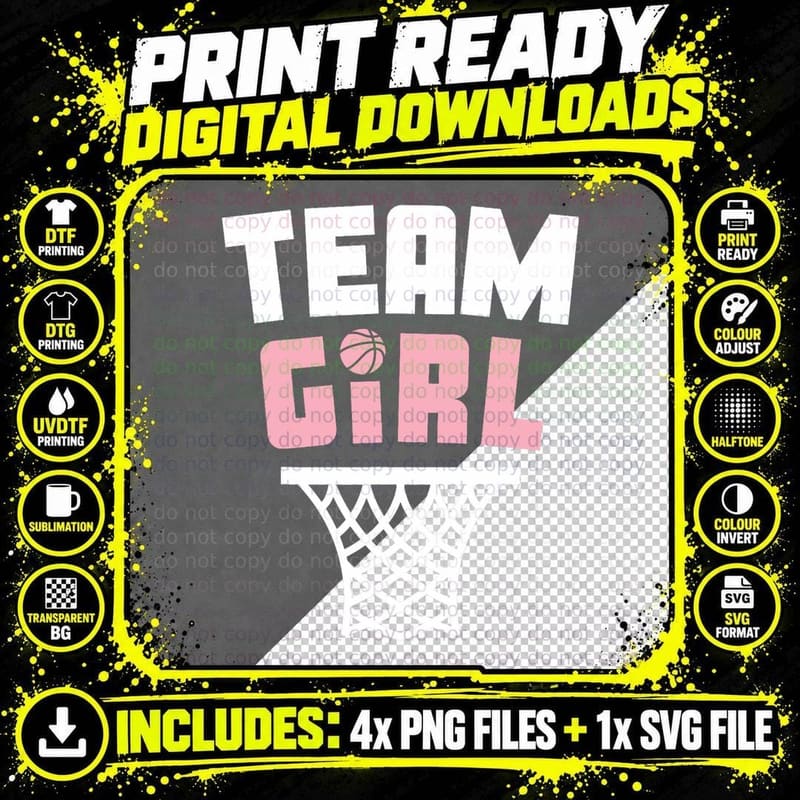 Team Girl Basketball Gender Reveal Pink Baby Shower Png SVG Digital Bundle