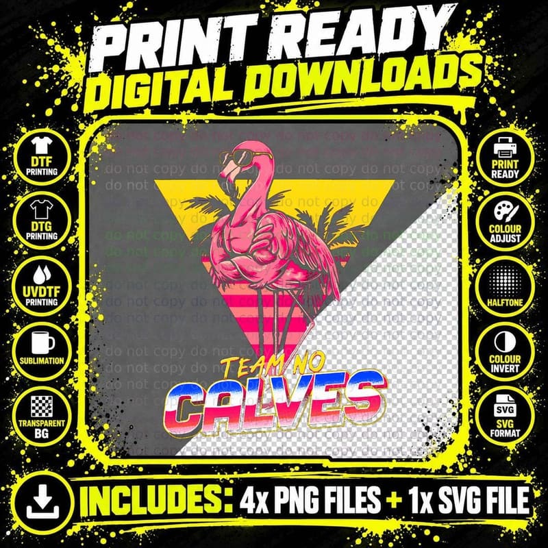 Team No Calves Flamingo Gym Weightlifting Bodybuilding Png SVG Digital Bundle