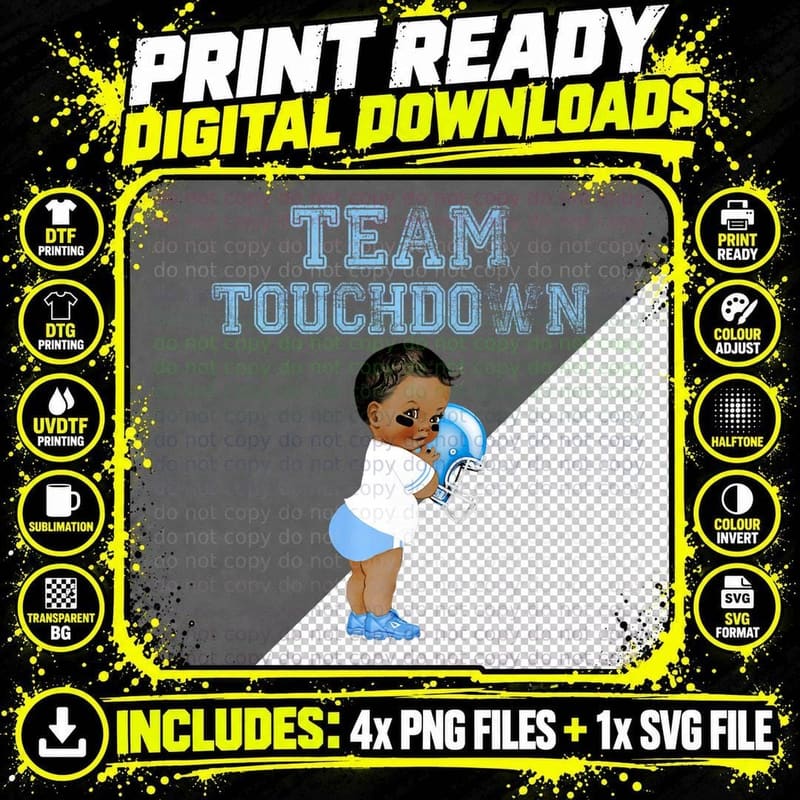 Team Touchdown Boy Gender Reveal Baby Shower Football Png SVG Digital Bundle