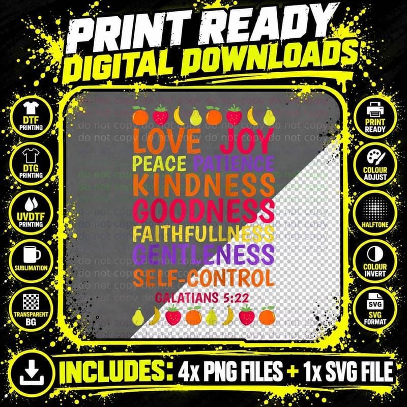 Th Fruit of the Spirit Galatians 522 Bible Verse Gifts Png SVG Digital Bundle