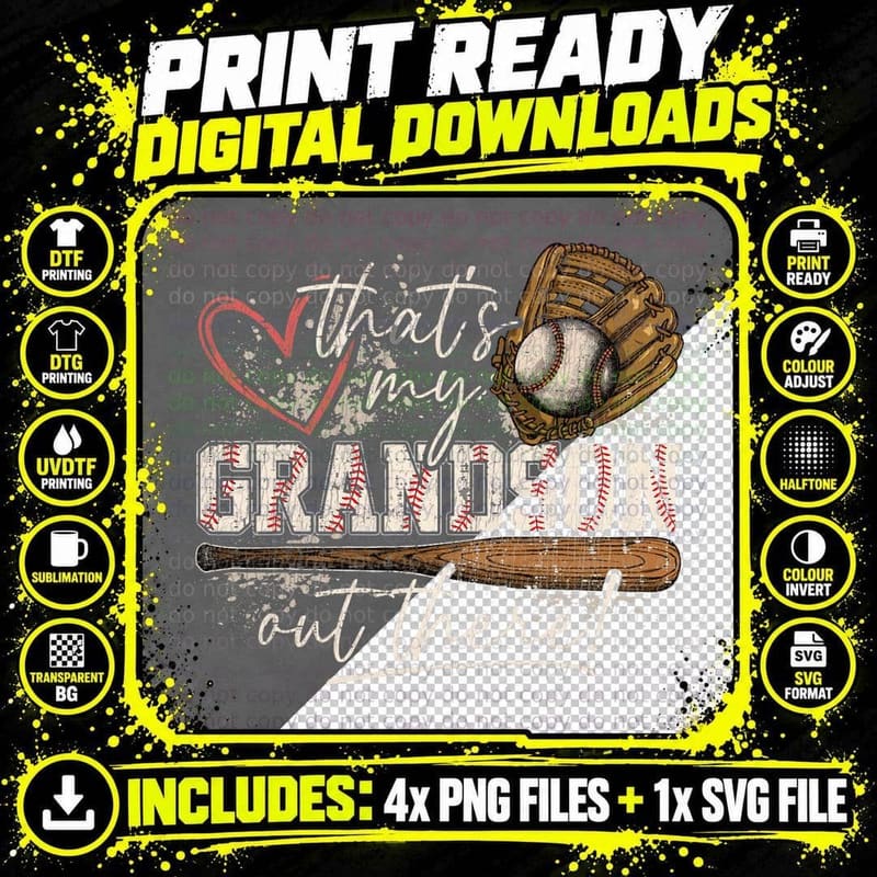 That's My Grandson Out There Baseball Grandma T-Shirt Png SVG Digital Bundle