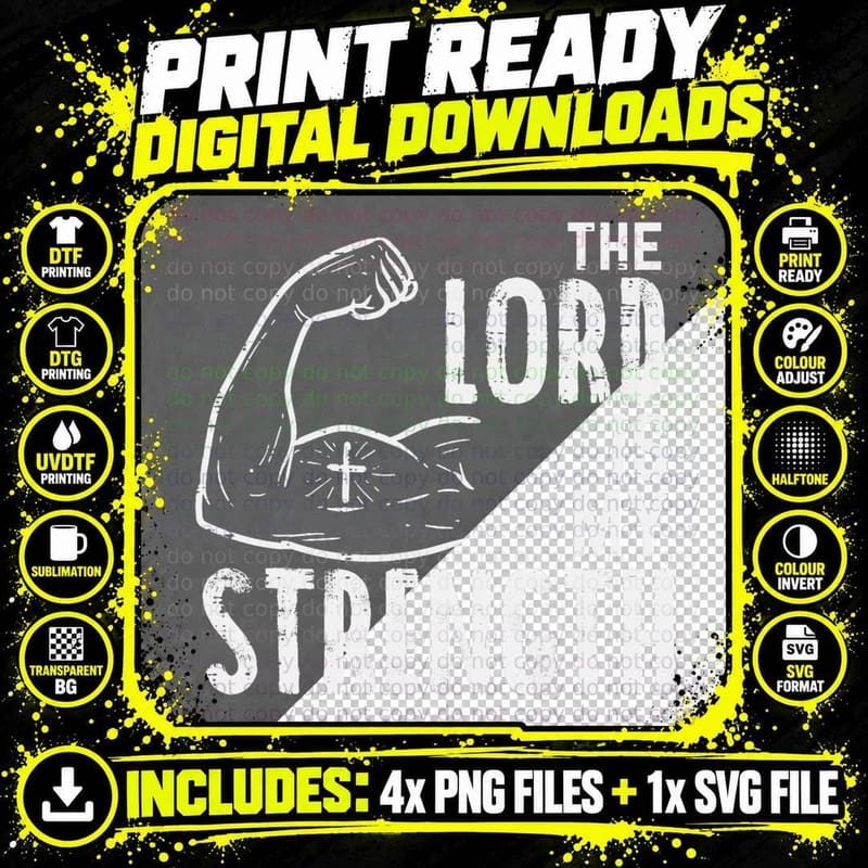 The Lord Is My Strength Arm Gym Workout Christian Men Png SVG Digital Bundle