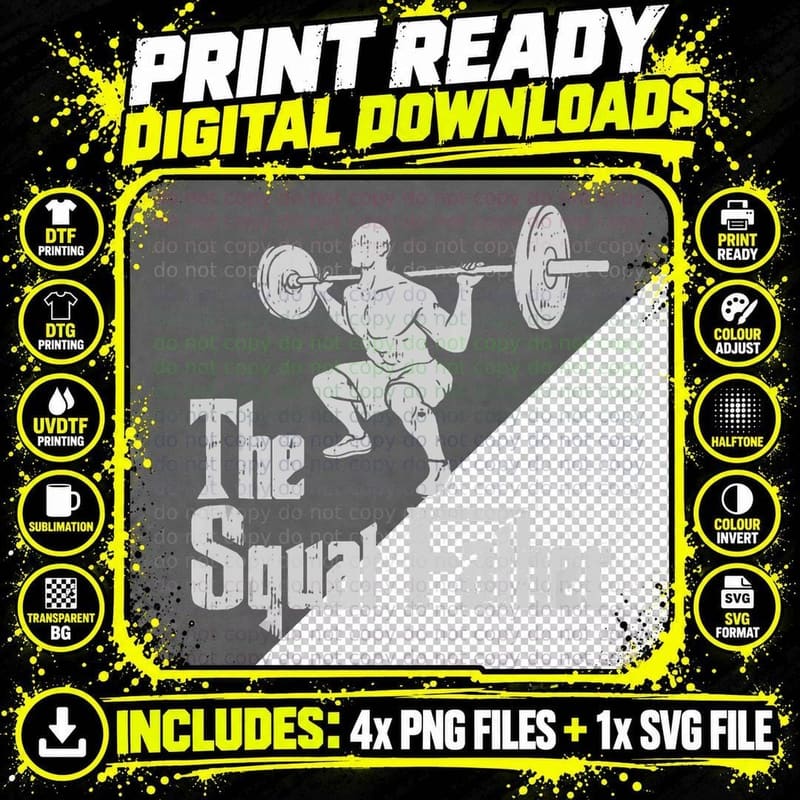 The Squat Father Funny Dad Workout Weights Gym Fathers Png SVG Digital Bundle