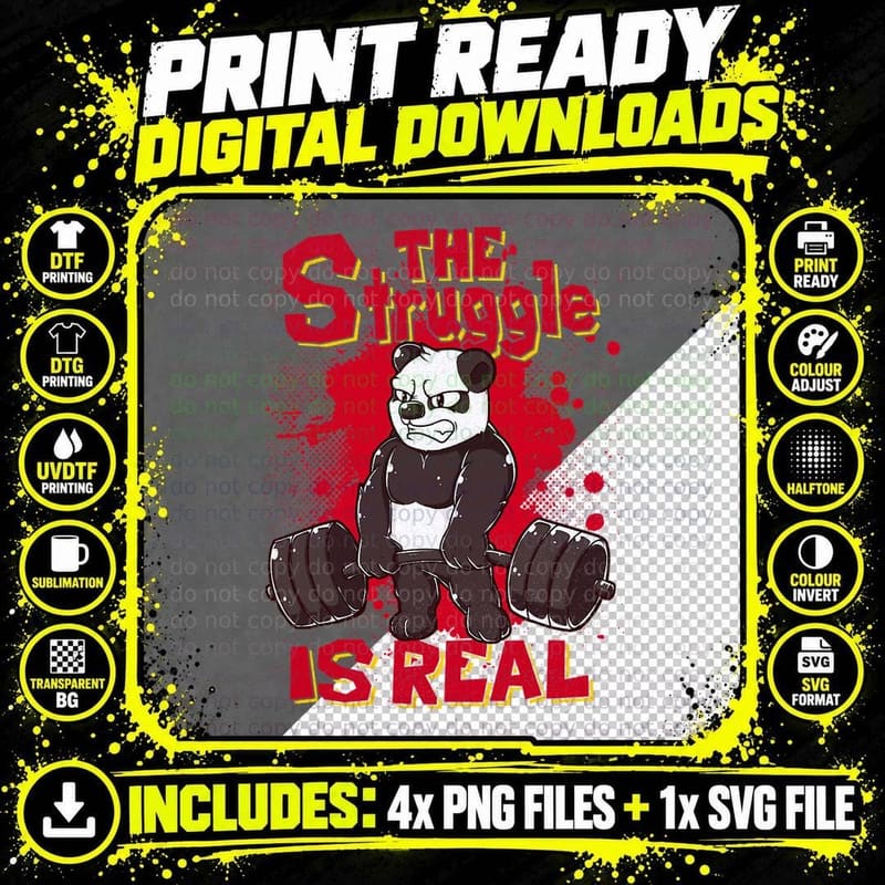 The Struggle Is Real Panda Shirt Fitness Gym Png SVG Digital Bundle
