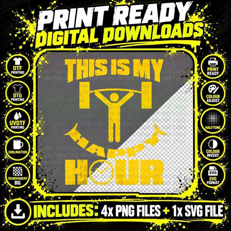 This Is My Happy Hour Funny Fitness Workout Weights Gym Png SVG Digital Bundle