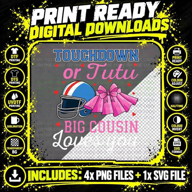 Touchdown or Tutu Big Cousin Loves You Football Baby Png SVG Digital Bundle